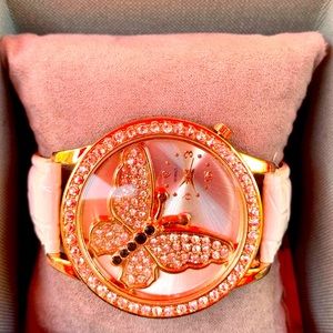 Oversized rose/gold w stones butterfly watch